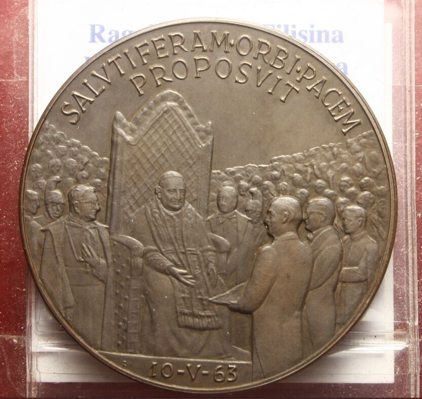 NL* ROME Pope JOHN XXIII BRONZE Medal 1963 POPE RECEIVES Balzan PRIZE FDC 
