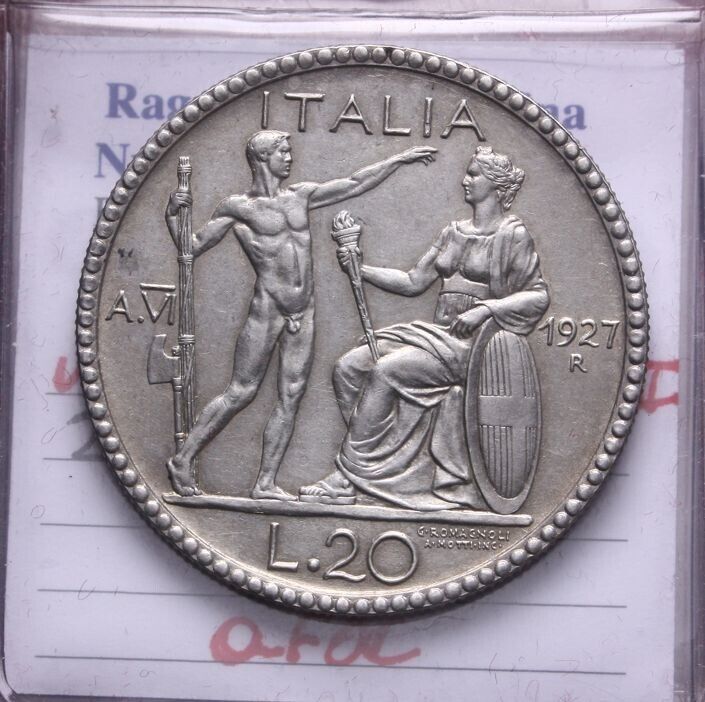 NL* VEIII 20 Lire Silver LITTORE 1927 UNC AUNC Filisina Massimo Expert's Report