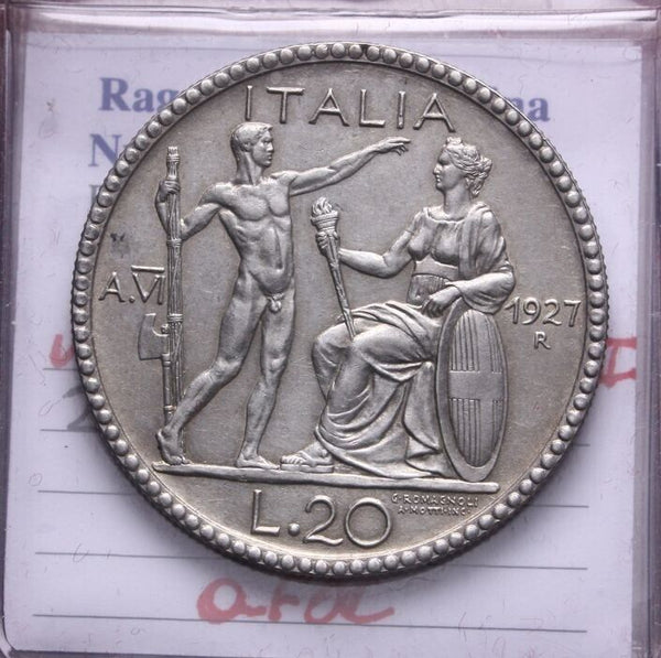 NL* VEIII 20 Lire Silver LITTORE 1927 UNC AUNC Filisina Massimo Expert's Report