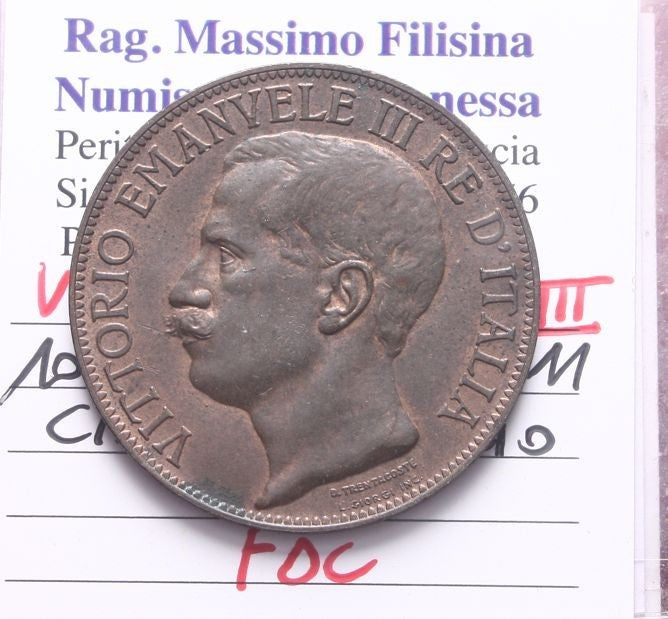 NL* VEIII Italia 10 CENTESIMI RAME 1911 CINQUANARIO FDC Perizia Filisina Massimo
