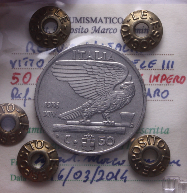 NL* VEIII 50 CENTESIMI IMPERO 1936 XIV RARA BB+/QSPL Perizia Esposito Marco