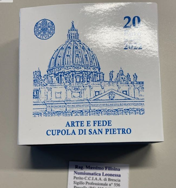 NL* VATICANO FRANCESCO 20 EURO Rame 2022 ARTE E FEDE CUPOLA SAN PIETRO Proof FS