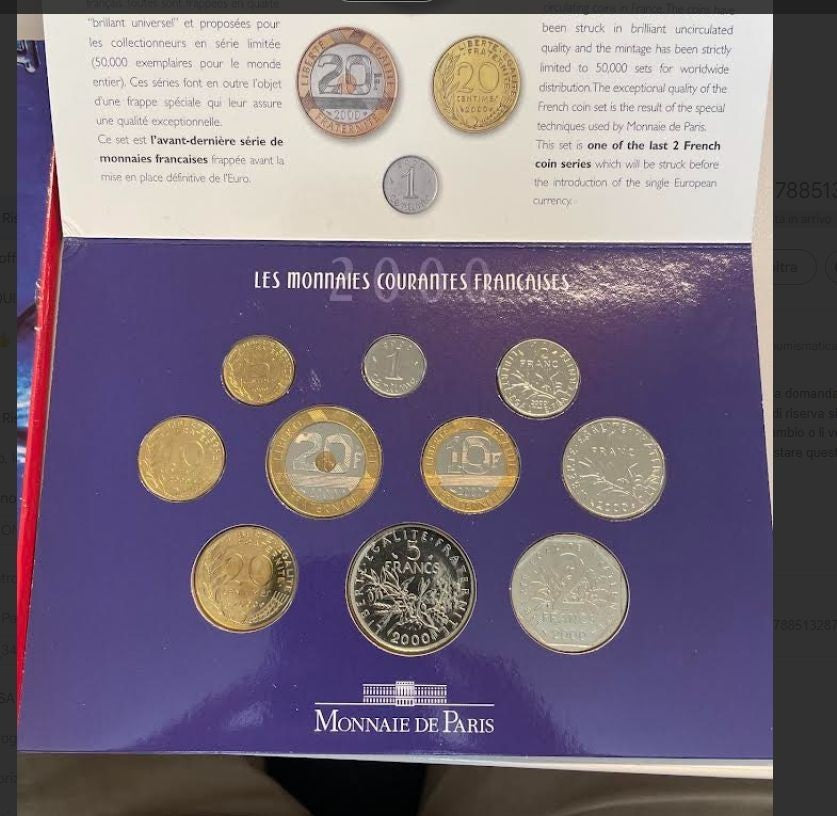 NL* FRANCIA Monnaie de Paris DIVISIONALE COFFRET 2000 10 Valori FDC/B.UNC