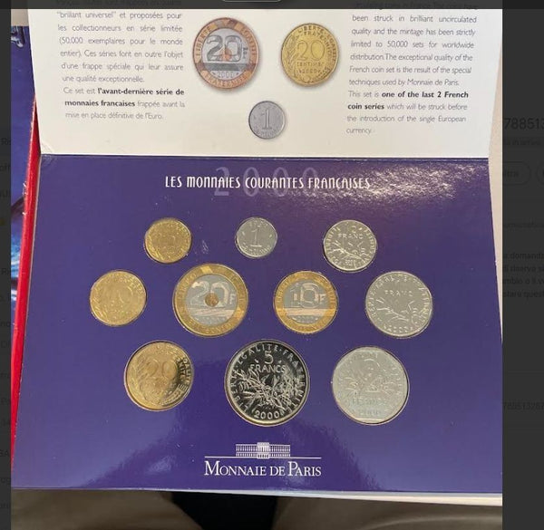 NL* FRANCIA Monnaie de Paris DIVISIONALE COFFRET 2000 10 Valori FDC/B.UNC