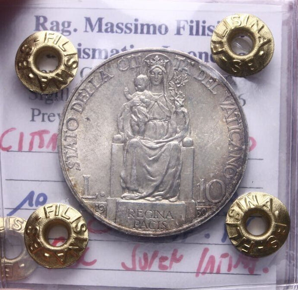 NL* VATICAN POPE PIUS XI 10 SILVER LIRE 1930 FDC Super Patina