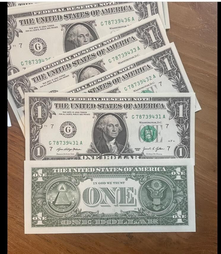 NL* USA BANCONOTA 1 DOLLARO Serie 2021 WASHINGTON FIOR DI STAMPA consecutive