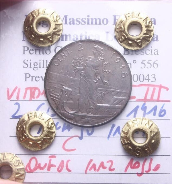 NL* VEIII Italy 2 CENTESIMI PRORA 1916 QFDC PART.RED Filisina Massimo Grading