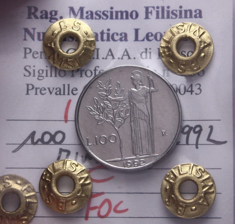 NL* ITALIA Repubblica 100 LIRE MINERVA 1992 FDC Perizia Filisina Massimo