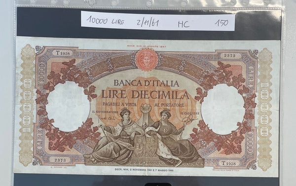 NL*BANCA D' ITALIA Banconota 10000 Lire REGINE DEL MARE MARINARE 2 11 1961 T1958