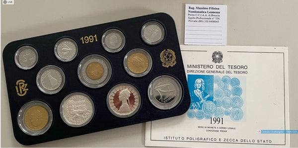NL* ITALIA Divisionale 1991 con 500 e 500 Lire in Argento A. VIVALDI Proof NA