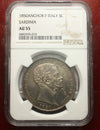 NL* Sardegna Savoia VEII Scudo 5 Lire Argento 1850 Genova RARO Slab NGC AU 55