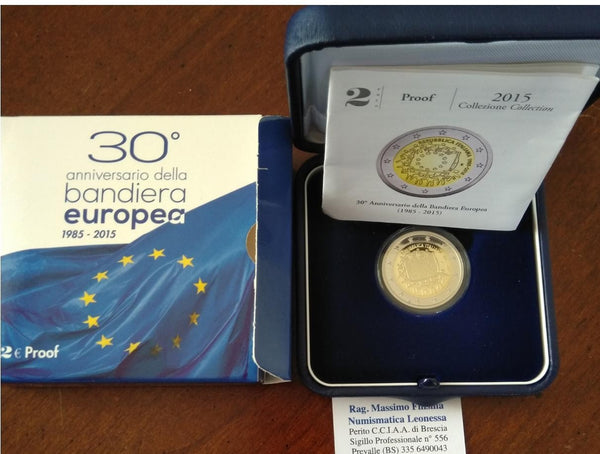 NL* ITALIA Repubblica 2 EURO 2015 30° BANDIERA EUROPEA PROOF set zecca