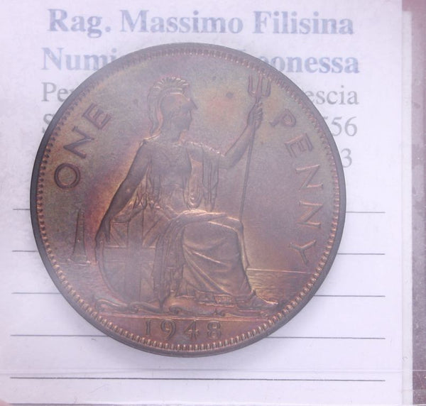 NL* INGHILTERRA RE GIORGIO V 1 PENNY rame 1948 non circolato con rame rosso