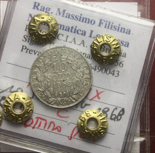 EN* PAPAL STATES PIUS IX 10 Soldi Silver 1868 VERY FINE SPL+ Filisina Certificate