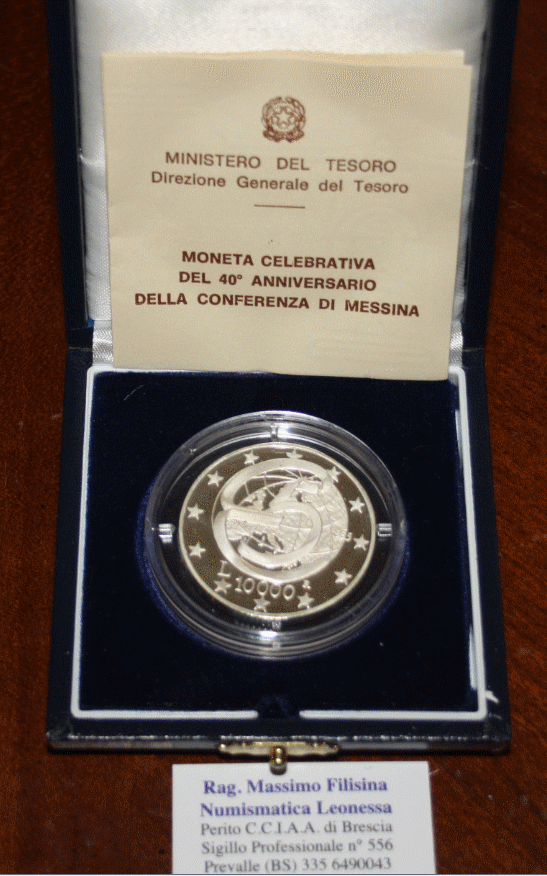 NL* ITALIA 10000 Lire Argento 1995 CONFERENZA MESSINA PROOF set ZECCA