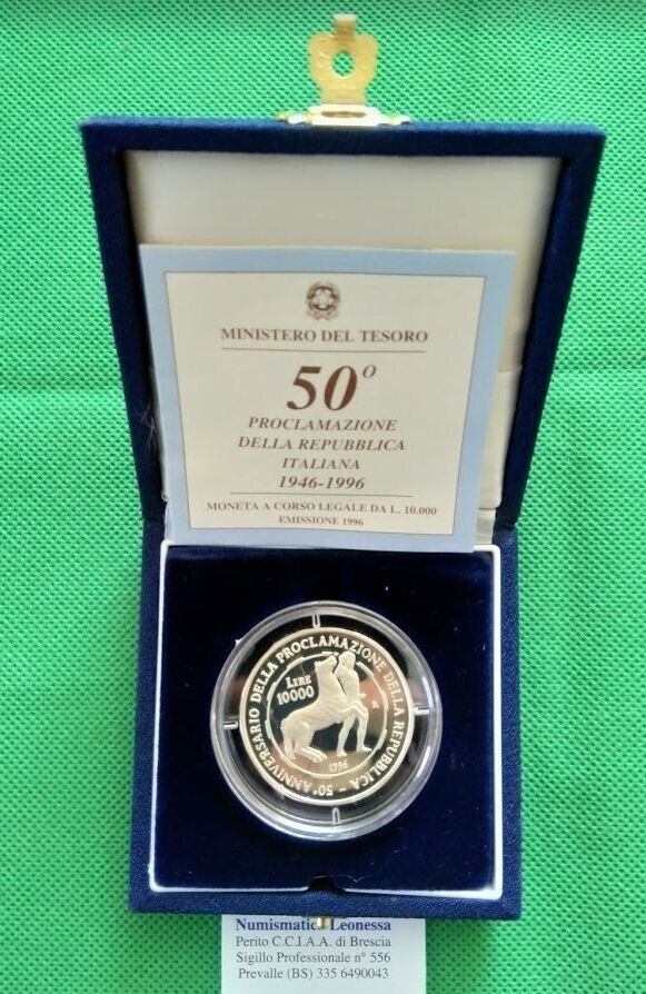 NL* ITALY 10000 Lire Silver 1996 50th PROCLAMATION OF THE REPUBLIC PROOF mint set