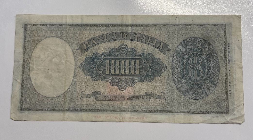 NL*BANCA ITALIA Banconota 1000 Lire MEDUSA 25 SETTEMBRE 1961 Ottima conservazion