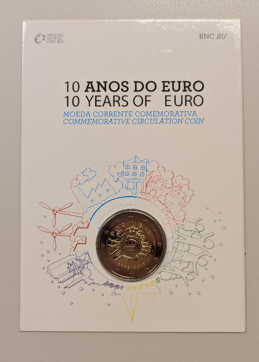 NL* PORTOGALLO 2 EURO 2012 10 ANNI DELL'EURO FDC coin card