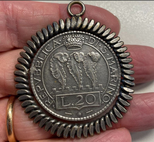 NL* SAN MARINO 20 Lire ARGENTO 1935 Incastonato in Montatura in Argento