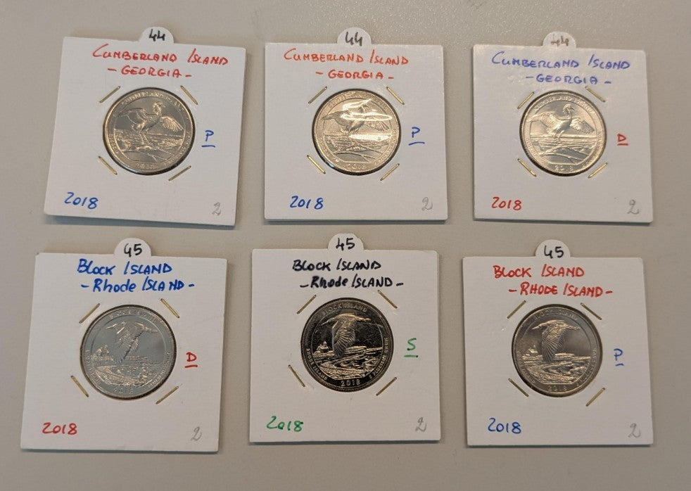 NL* USA Lotto 6 pezzi da 1/4 DOLLARO 2018 COMMEMORATIVI fdc come da foto
