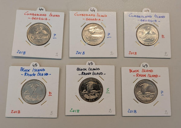 NL* USA Lotto 6 pezzi da 1/4 DOLLARO 2018 COMMEMORATIVI fdc come da foto
