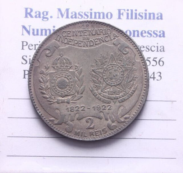 NL* BRAZIL 2000 REIS Silver 1922 BRAZILIAN INDEPENDENCE Excellent Condition