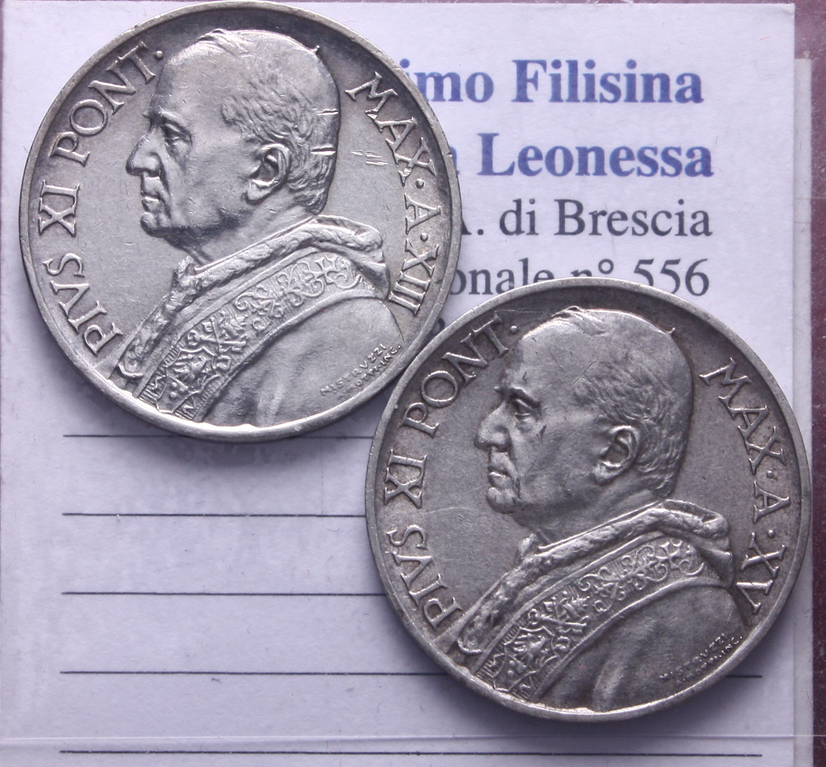 NL* CITTA' del VATICANO PIO XI Lotto 2 Monete 5 LIRE 1934 5 LIRE 1936 come foto