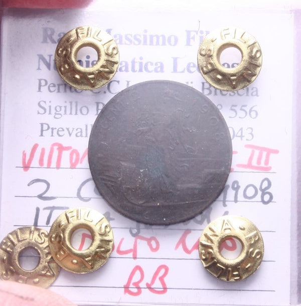NL* VEIII 2 CENTESIMI Italia PRORA 1908 MOLTO RARA BB Perizia Filisina Massimo