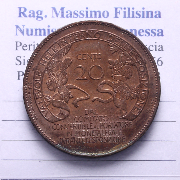 NL* VEIII BUONO 20 CENTESIMI 1906 ESPOSIZIONE di MILANO come da foto