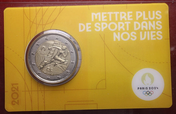 NL* FRANCIA 2 EURO 2021 OLIMPIADI PARIGI 2024 Atletica FDC coin card