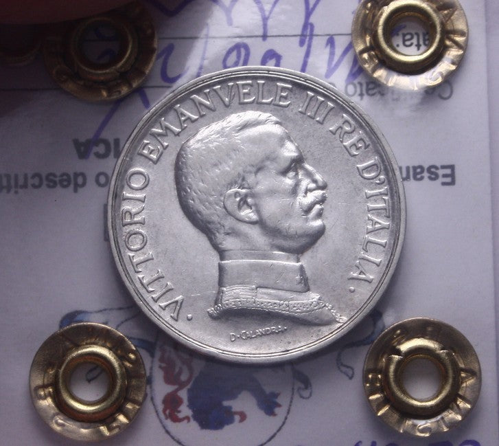 NL* VEIII Italia 1 LIRA ARGENTO 1915 QUADRIOGA BRIOSA NC QFDC Perizia Filisina