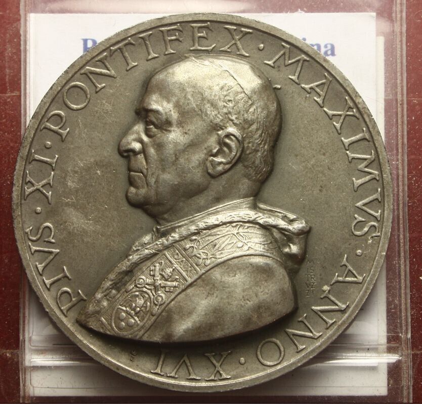 NL* ROME POPE PIUS XI Silver Medal 1937 XVI Busts Michelangelo Leonardo Volta
