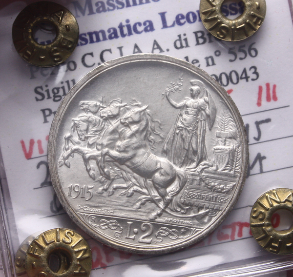 NL* VEIII Italia 2 LIRE AG 1915 QUADRIGA BRIOSA QFDC COLPETTINO Perizia Filisina