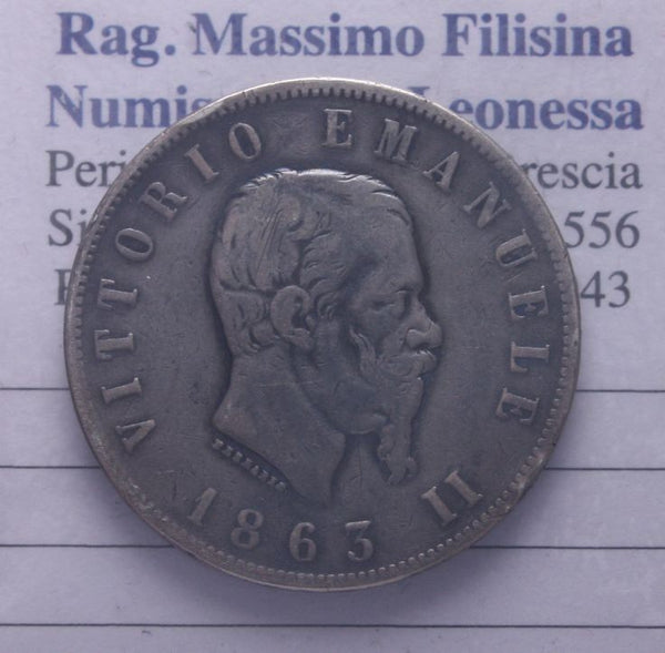 NL* ITALIA Savoia VEII 2 LIRE ARGENTO 1863 NAPOLI VALORE prezzo top