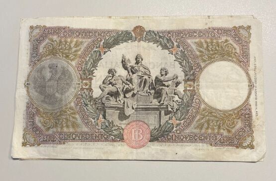 EN* BANK OF ITALY Banknote 500 LIRE HARVESTER August 23, 1943 RRR R3 4378 M297