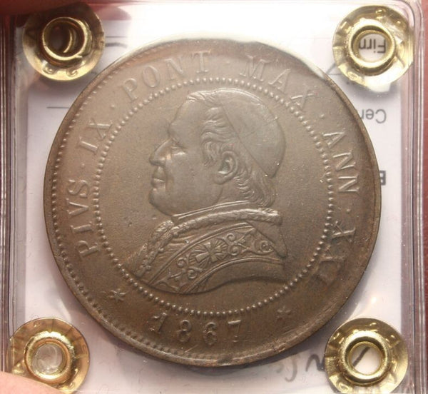 NL* STATO PONTIFICIO PAPA PIO IX 4 SOLDI Rame 1867  XXI SPL + Perizia Filisina M