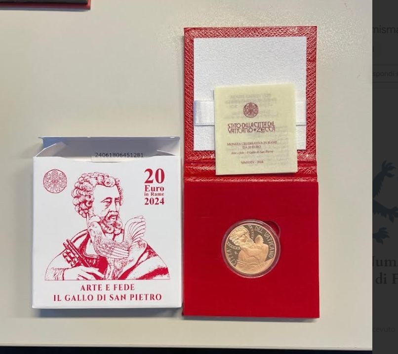 NL* VATICANO FRANCESCO 20 EURO Rame 2024 ARTE FEDE IL GALLO DI SAN PIETRO PROOF