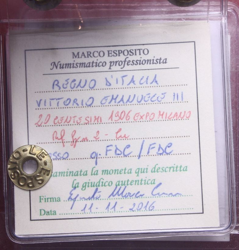 NL* VEIII ITALIA 20 Centesimi 1906 FIERA DI MILANO Q.FDC/FDC Perizia Esposito M