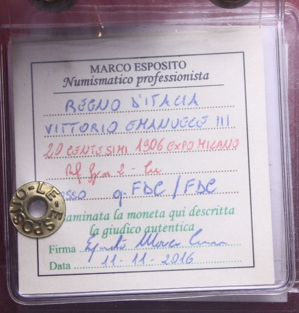 NL* VEIII ITALIA 20 Centesimi 1906 FIERA DI MILANO Q.FDC/FDC Perizia Esposito M