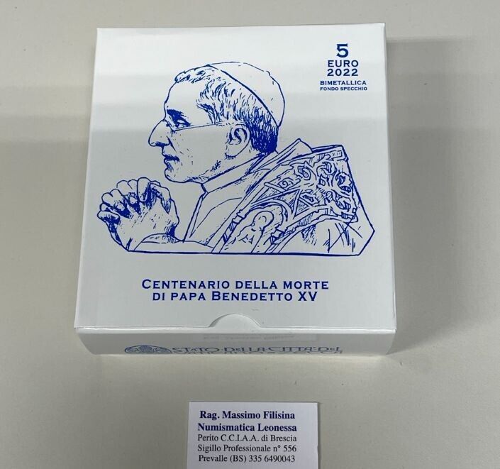 NL* VATICANO 5 Euro Bimetallica 2022 CENTENARIO MORTE BENEDETTO XV PROOF SET