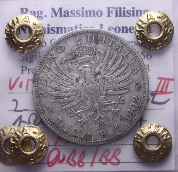 NL* VEIII ITALIA 2 Lire Argento 1902 AQUILA SABAUDA RARA QBB/BB Perizia Filisina