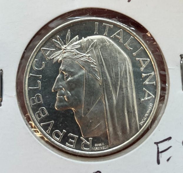 NL* ITALIA Repubblica 500 Lire Argento 1965 DANTE ALIGHIERI Fior di Conio