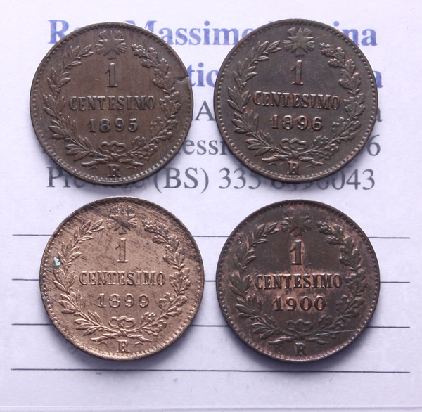 NL* UMBERTO I Lotto 4 pezzi 1 CENTESIMO Rame 1895 1896 1899 1900 come da foto