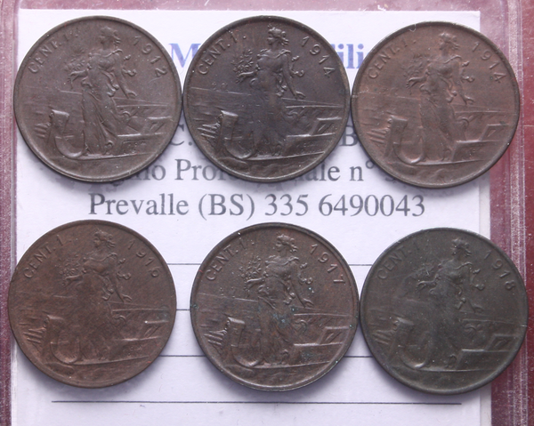 NL* VEIII Lotto 6 pezzi 1 CENTESIMO 1912 14 14 16 17 18 PRORA come da foto