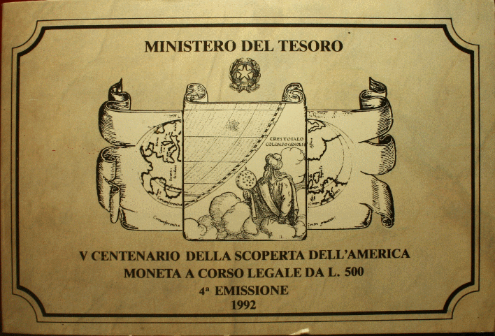 NL* ITALIA 500 Lire ARGENTO 1992 SCOPERTA AMERICA 4^ Emissione FDC set zecca