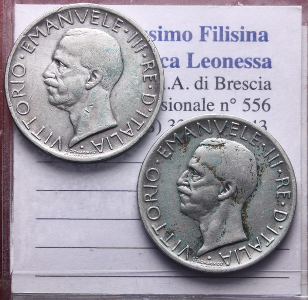 NL* VEIII Lotto 2 pezzi 5 LIRE Argento AQUILOTTO 1926 1928 * RARI come da foto