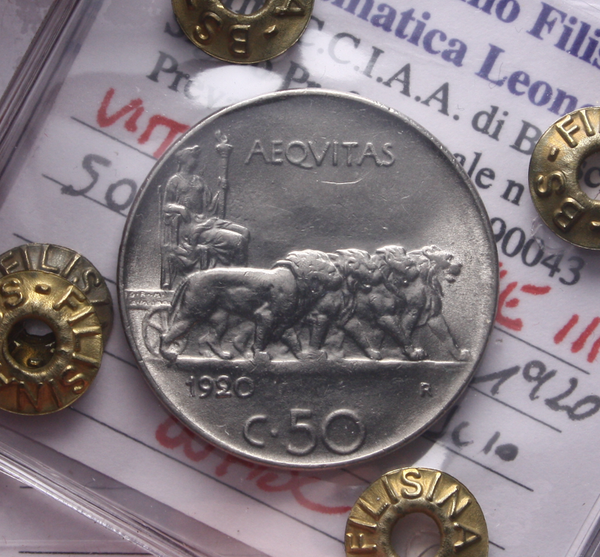 NL* VEIII ITALIA 50 CENTESIMI LEONI 1920 Liscio QFDC Perizia Filisina Massimo