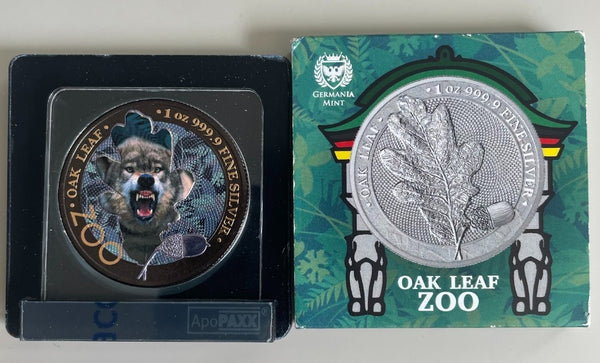NL* GERMANIA 5 MARCHI 2019 OAK LEAF ZOO 1 Oncia OZ ARGENTO PURO Lupo
