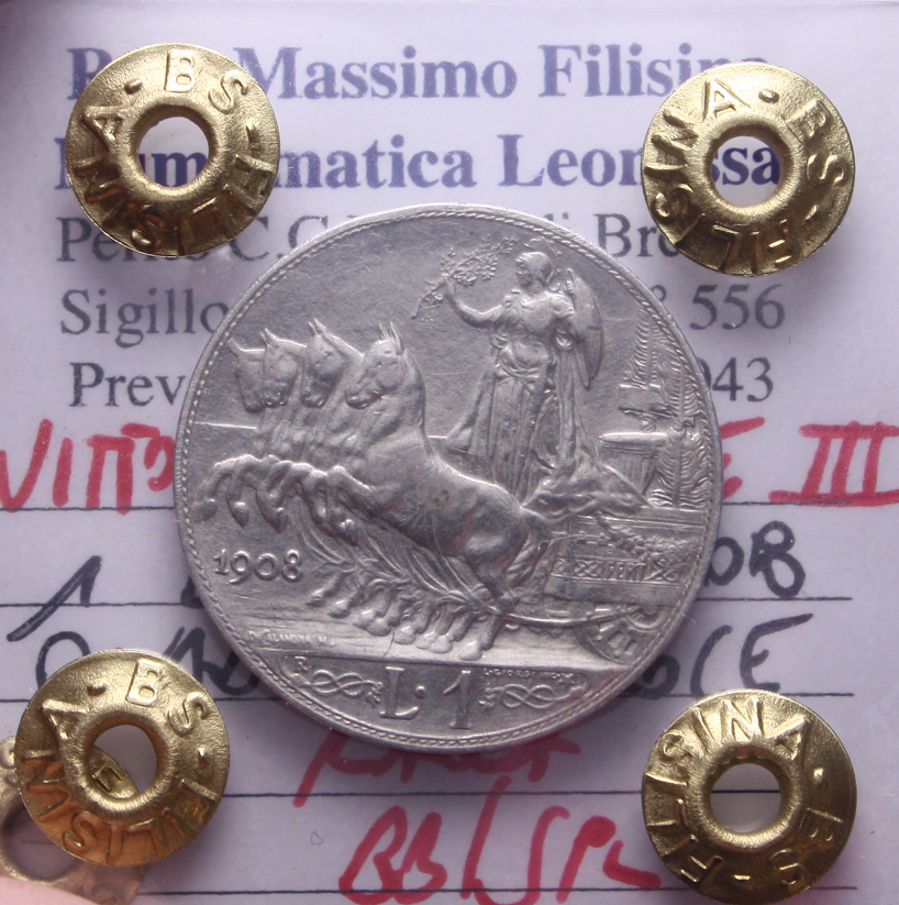 NL* VEIII 1 LIRA ARGENTO 1908 QUADRIGA VELOCE RARA BB/SPL Perizia Filisina