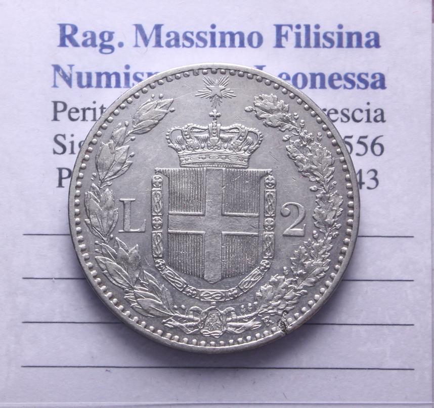 NL* UMBERTO I 2 LIRE ARGENTO 1883 ROMA come da foto